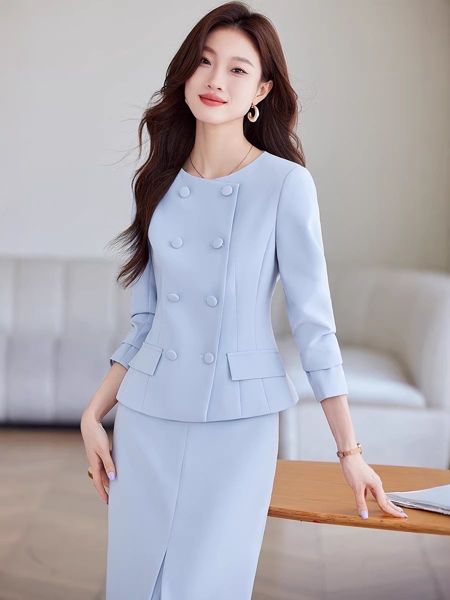 High-grade Blue Suit suit Dress Suit Female Small Fragrant Style Elegant Celebrity Professional Host Dress Overalls