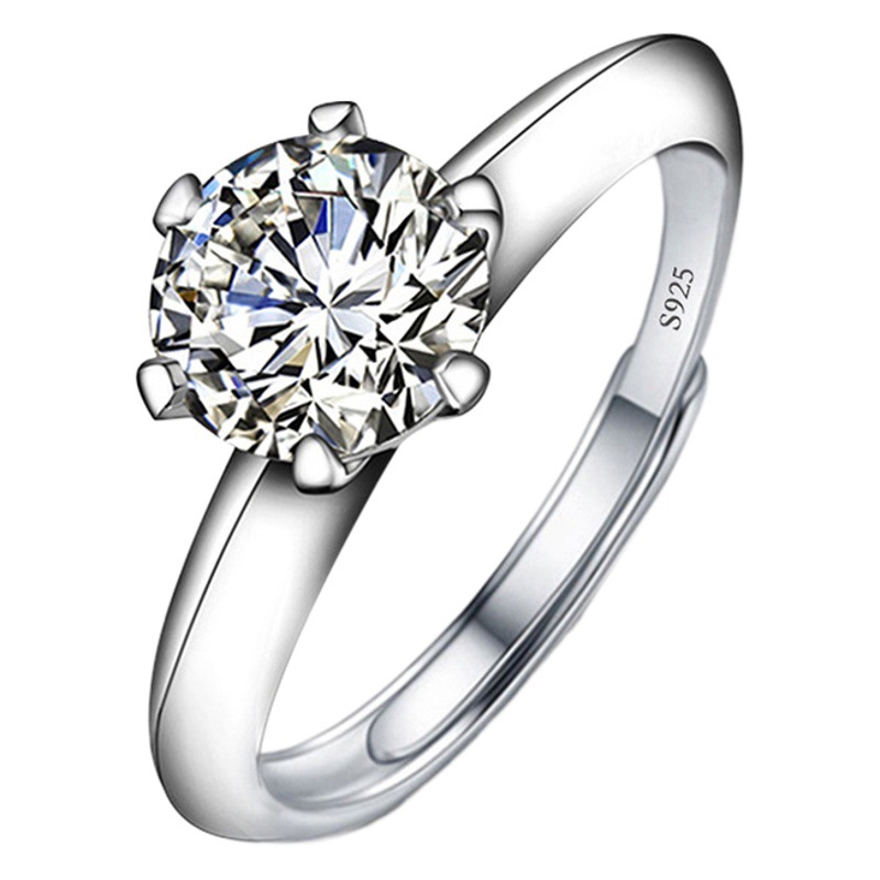 Live Broadcast Popular Imitation Moissanite Ring Women's t Home Classic Six-Claw 1 Carat 2 Carat Zircon Ring Ring Support Ring