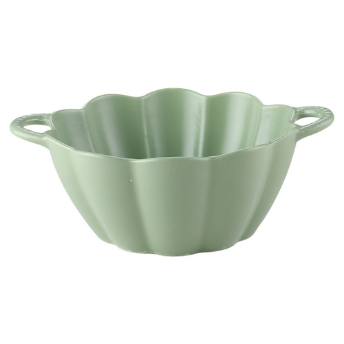 Double-ear ceramic soup bowl household dishes large tableware simple cream style ins style light food salad bowl plate
