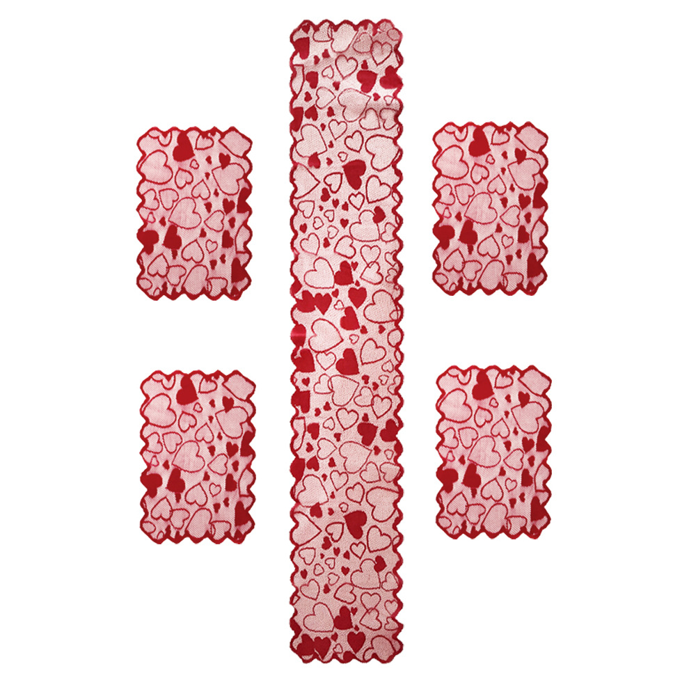 Nuevo amor Día de San Valentín tela de mesa rectangular table bandera de encaje conjunto de almohadillas rojo estilo europeo y americano decoración de la fiesta