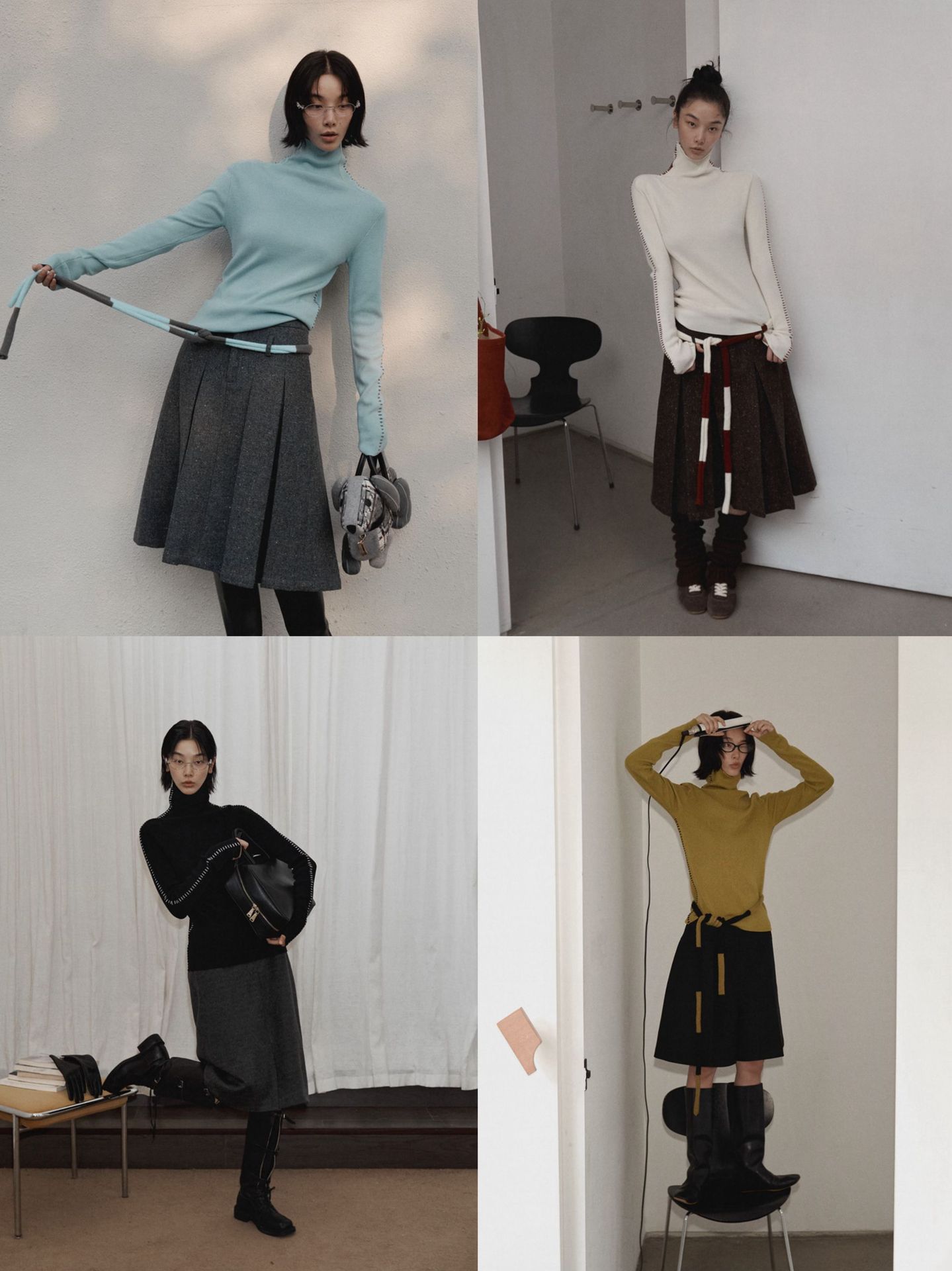 ユニティモードデザイン感手縫いタートルネックウールセーター女性の冬の色は底にニットを合わせます。