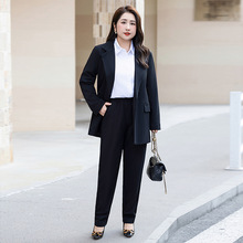 300/200斤胖MM黑色休闲职业西装套装女秋冬季职业气质女神工作服