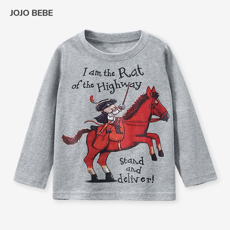 JOJOBEBE otoño nueva ropa infantil europea y americana Camiseta de algodón de manga larga de dibujos animados cuello redondo Camiseta de los niños