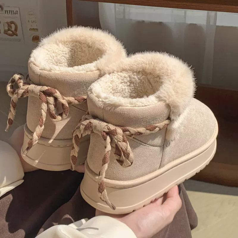 厚底增高雪地棉鞋女秋冬季加绒保暖软底防滑家居棉鞋月子鞋可外穿