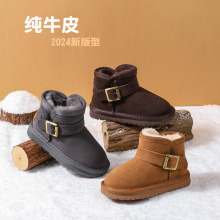 真牛皮儿童雪地靴女童靴子新款冬季男童鞋子防水宝宝加绒加厚棉鞋