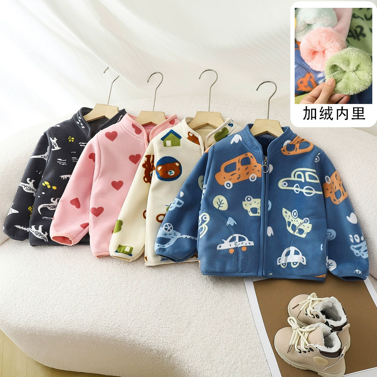 Осенние и зимние новые флисы детские пальто плюс бархатный толстый принт