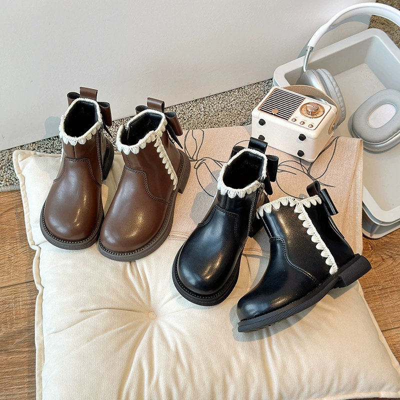 2025 новые зимние детские сапоги в корейском стиле, теплые бархатные сапоги для девочек среднего и старшего возраста, сапоги-принцессы с бантом