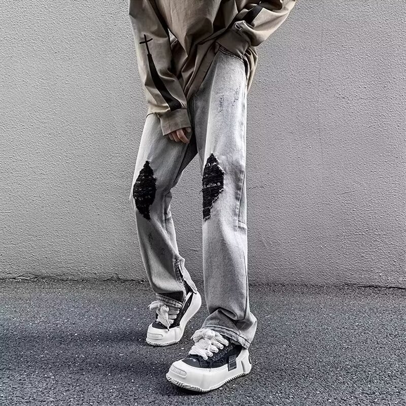 Summer Thin Ripped Jeans Men's Slim-Fit Small Feet European and American High Street Vibe Pants American Split Pants
