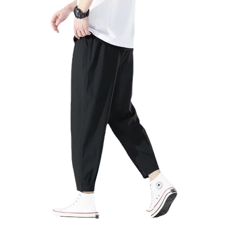 Pantalones casuales de seda de hielo de verano para hombres pantalones sueltos más tamaño noveno pantalones gordos deportes pantalones ultrafinos pantalones de hombre