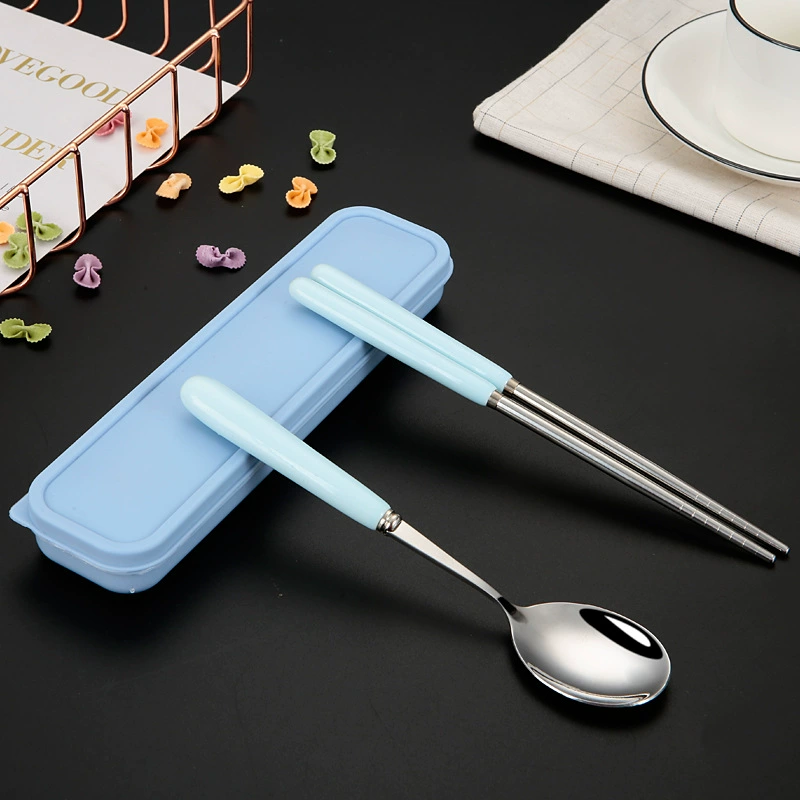Brand cute ceramic handheld tableware for elementary school students stainless steel, set, chopsticks, spoon, Birthday gift