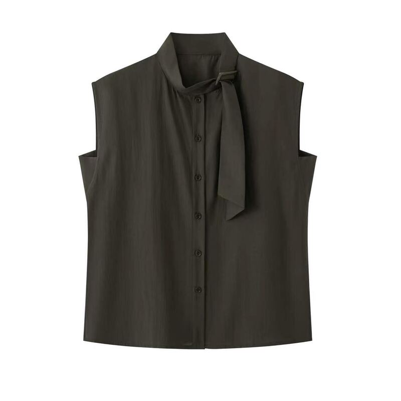 In Stock 2026 Autumn New French-Style Casual Design Versatile Sleeveless Shirt with Tie Collar Q166252 In Stock 2026 Autumn New French-Style Casual Design Versatile Sleeveless Shirt with Tie Collar Q166252