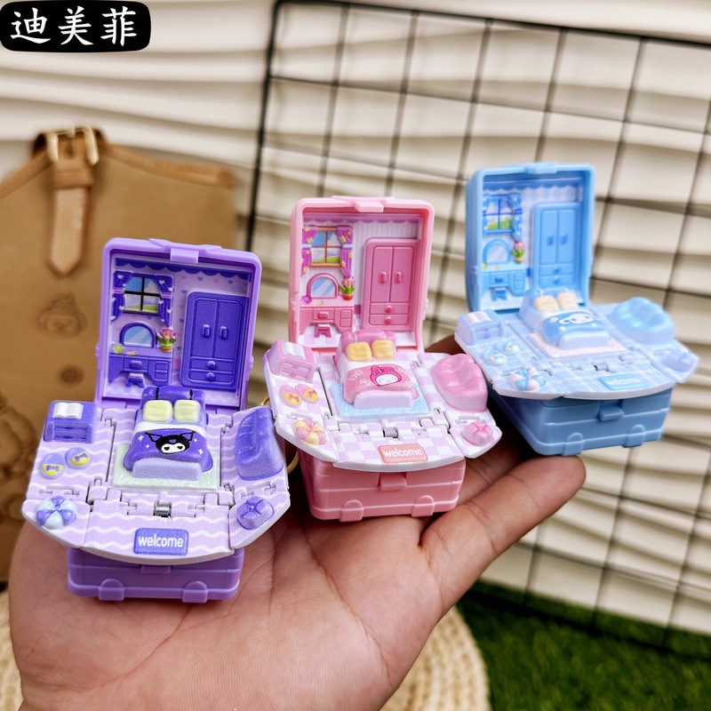 クリエイティブ新製品 3D 漫画サンリオドールハウス折りたたみ爆発スクールバッグキーホルダーおもちゃマジックペンダント|undefined