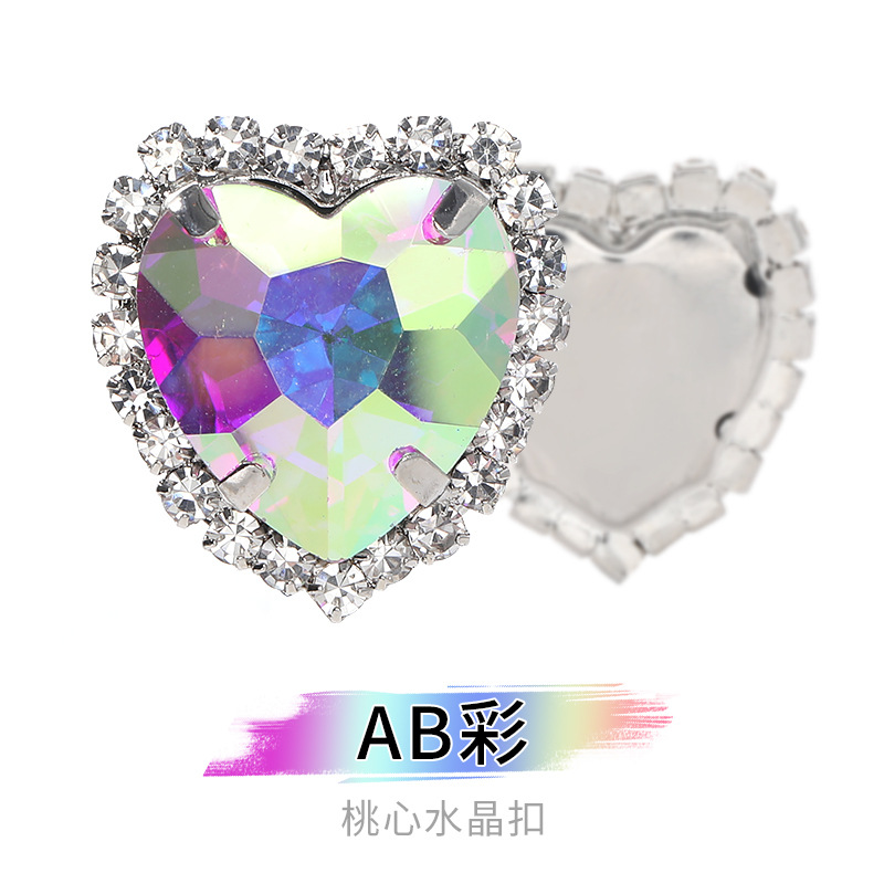 Perforación de garras de borde en forma de corazón transfronterizo Perforación artificial Perforación de diamantes cosidos a mano Adornos de zapatos Accesorios de joyería de ropa Hebilla de cristal de corazón de melocotón