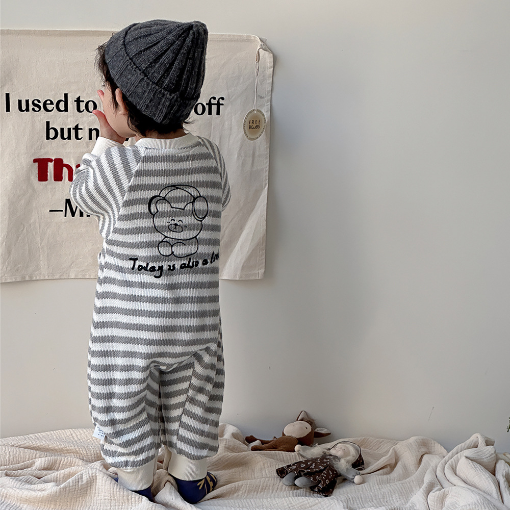 Ropa de bebé, ropa de primavera y otoño, mameluco de manga larga de dibujos animados a rayas, mameluco para bebés, ropa de salida