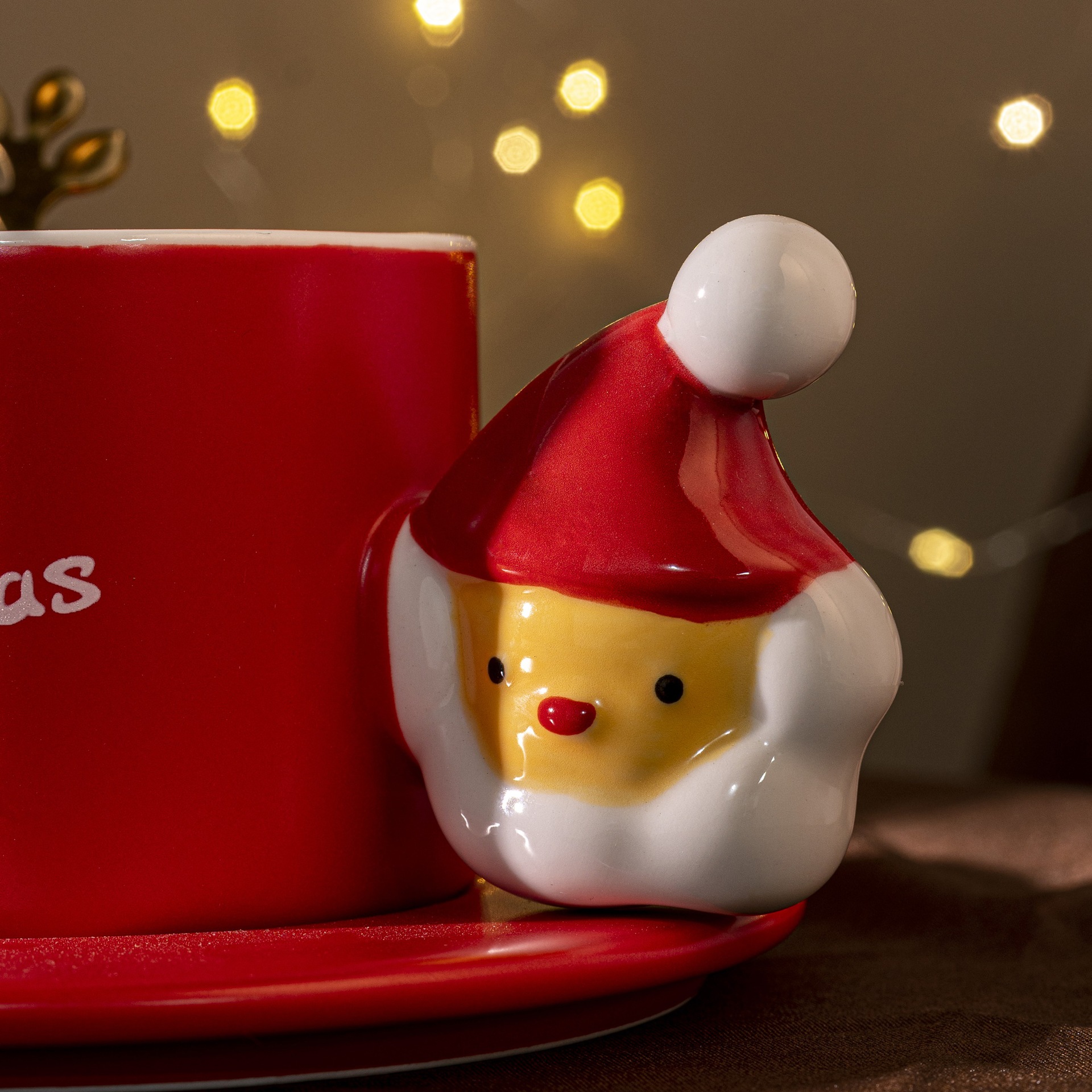 Creativo regalo de Navidad Red rojo de alto aspecto té de la tarde taza de café taza personalizada, plato y cuchara taza de combinación