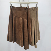 不规则半身裙女早秋新款复古麂皮绒长裙a字遮胯显瘦高腰包臀中裙