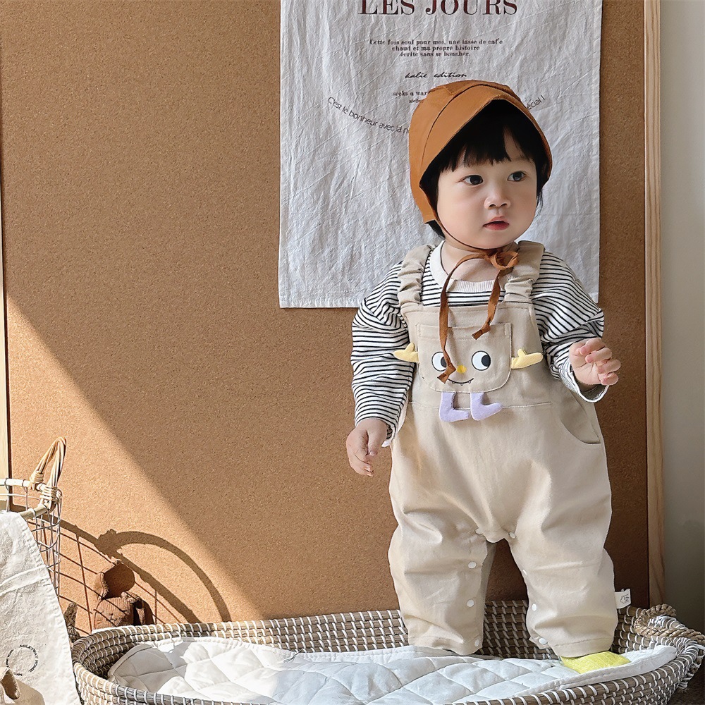 Traje de manga larga para bebé primavera bebé casual primavera y otoño ropa camisa de fondo a rayas mono de dibujos animados traje de dos piezas