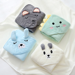 Small Animal Blanket, High-Density Coral Velvet Embroidered Edge Absorbent Infant Cartoon Baby Cloak Bath Towel