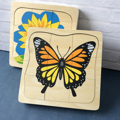 母雞蝴蝶向日葵成長過程多層拼圖玩具 蒙氏啟蒙早教1-3歲木質拼板