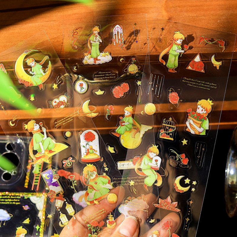 Encuentro con estrellas Pegatinas planas El principito estampado en caliente tridimensional Personaje de cuento de hadas Cuenta de mano Material de base Pegatinas 4 estilos