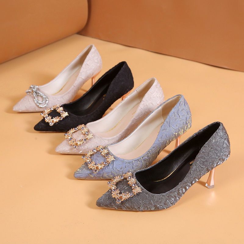 3cm 5cm High Heels Women's Stiletto New Pointed Toe Professional Small Flats Medium Heel Work Shoes Versatile Rhinestones 3cm 5cm High Heels Women's Stiletto New Pointed Toe Professional Small Flats Medium Heel Work Shoes Versatile Rhinestones