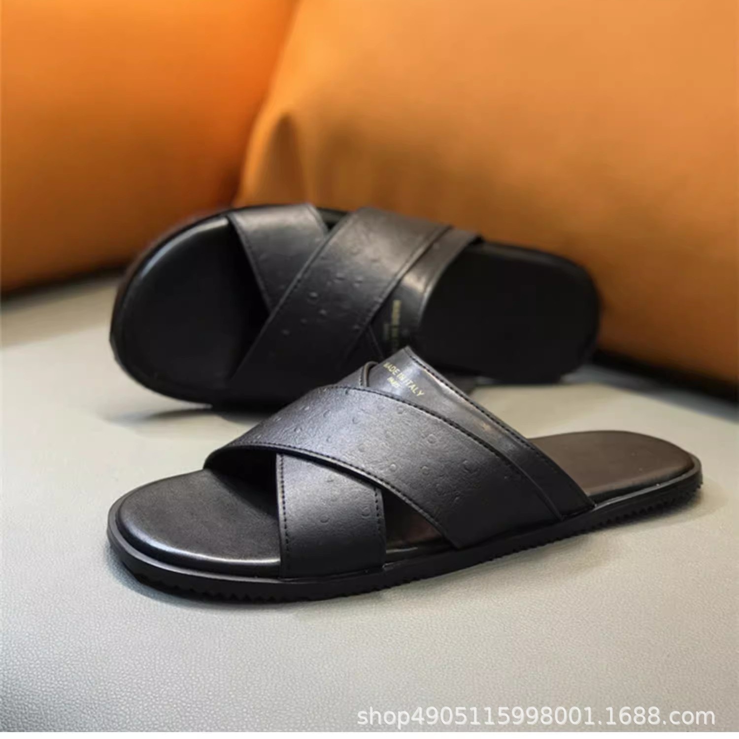 남성용 정품 가죽 슬립온