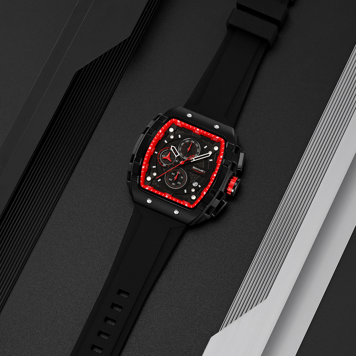 Reloj de hombre de barril de vino de moda reloj de pulsera deportivo correa de silicona transfronteriza calendario multifuncional reloj de hombre