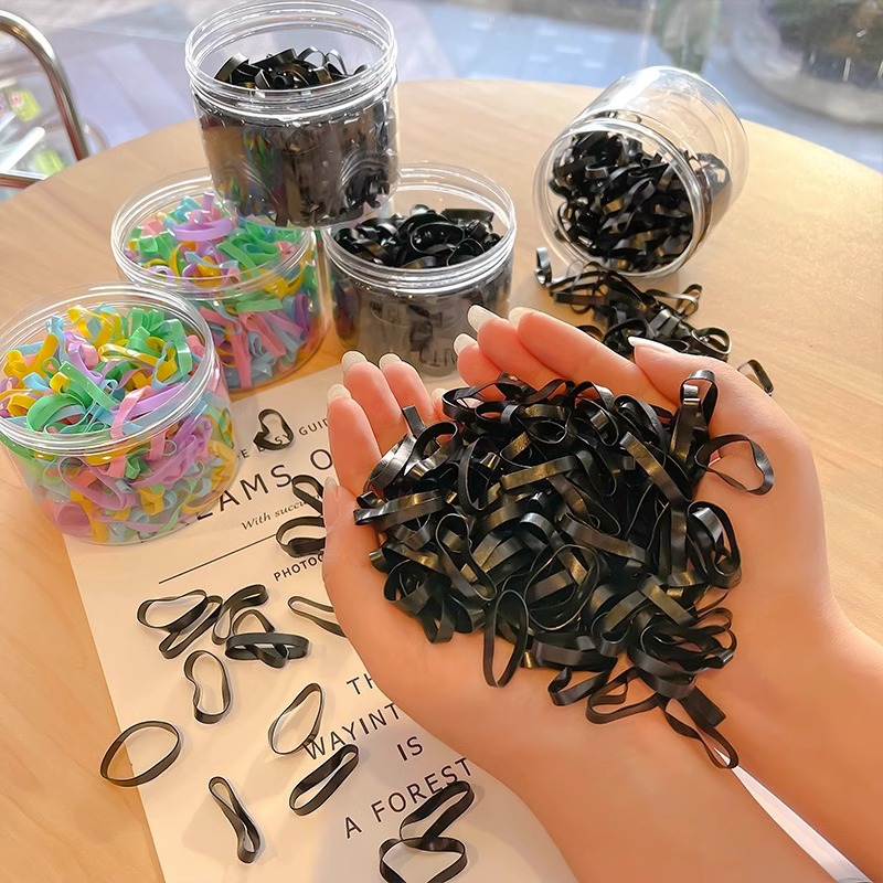 Banda de goma desechable negra corbata de pelo de mujer pequeña cubierta de cuero de alta elasticidad duradera no lastimar cuerda de pelo corbata de pelo banda de pelo verano