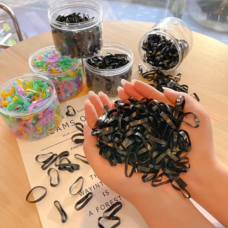 Black Disposable Rubber Band Women's Tie Small Leather Cover High Elastic and Durable Hair Rope Hair Rope Summer
