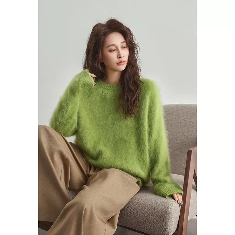 【含4.2%桑蚕丝】Baby肌拉毛羊毛羊绒圆领长袖针织衫女冬套头毛衣