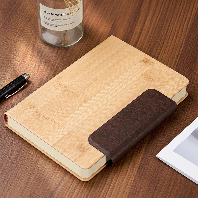 Cuaderno de cuero de bambú de negocios Cuaderno de escritorio transfronterizo DZLOGO Cuaderno de mano de conferencia PU