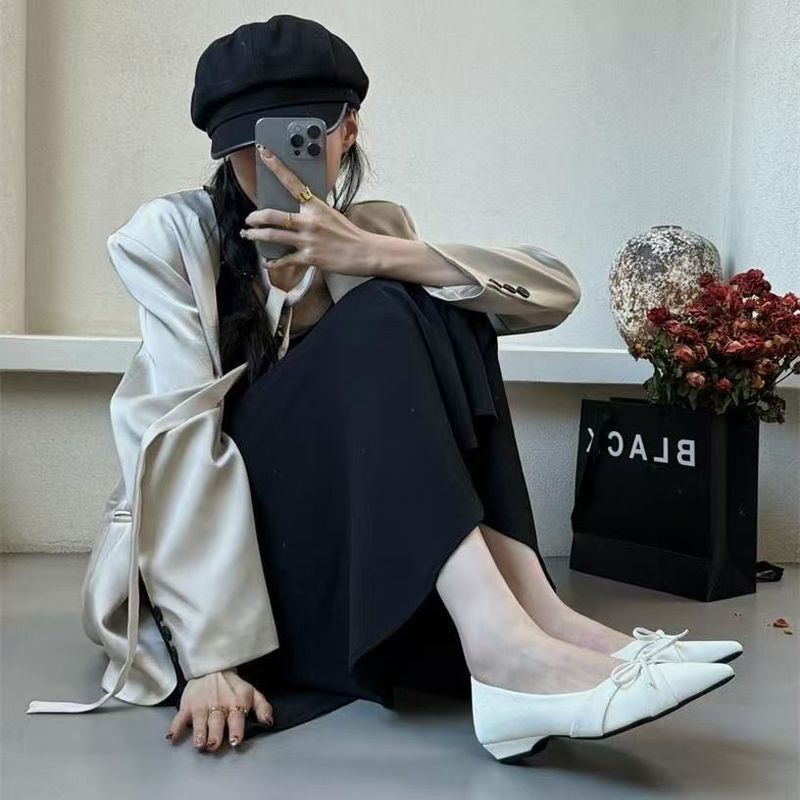 優しいシングルシューズイブニングシューズ2025秋冬新作多用途ファッショナブルなポインテッドトゥサテン女性靴スカート付き|undefined