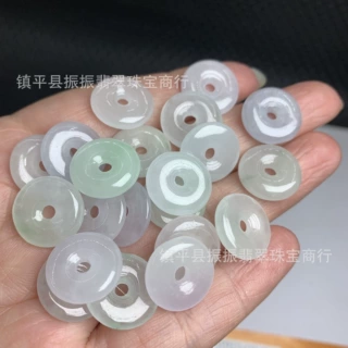 翡翠巴山翠15mm平安扣吊坠散珠 玉石半成品DIY饰品隔片厂家批发