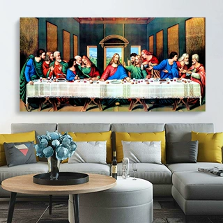 客厅装饰画著名油画最后的晚餐打印海报油画卧室床头画