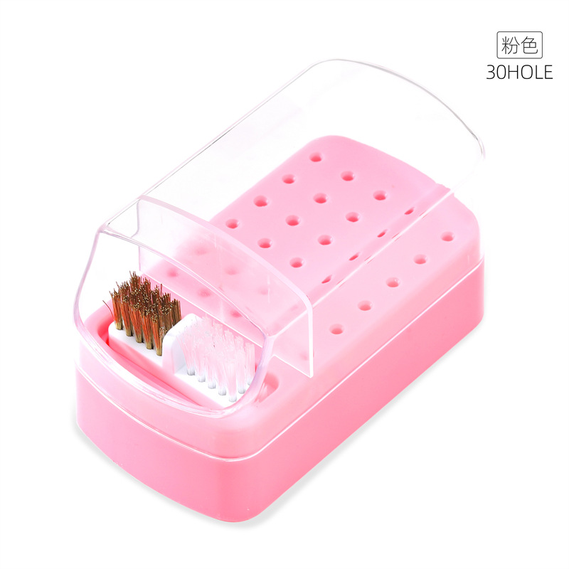 Caja de almacenamiento de cabezal de molienda de uñas de 30 orificios transfronterizos con cepillo de limpieza caja de polvo cabezal de molienda de uñas soporte de pantalla herramientas de uñas