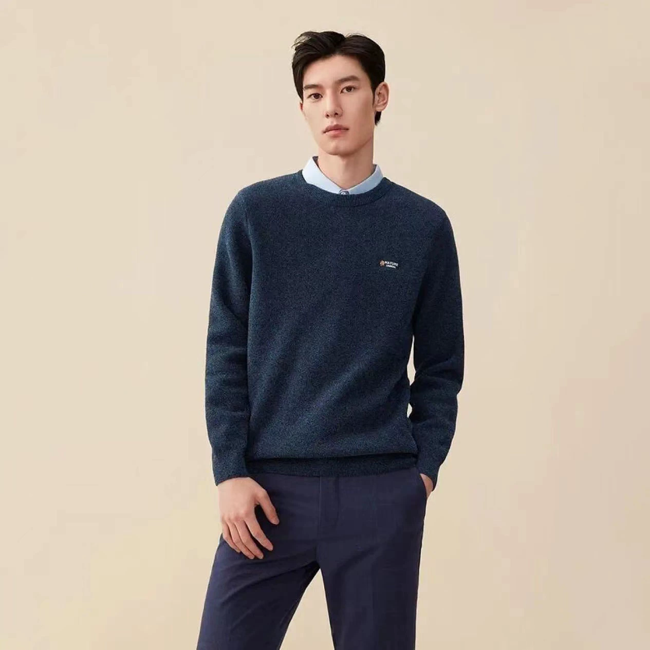 Осенний свитер с двойным воротником и длинным рукавом, мужской однотонный искусственный два теплых мягких бархатных полотна, толстый теплый свитер, мужской