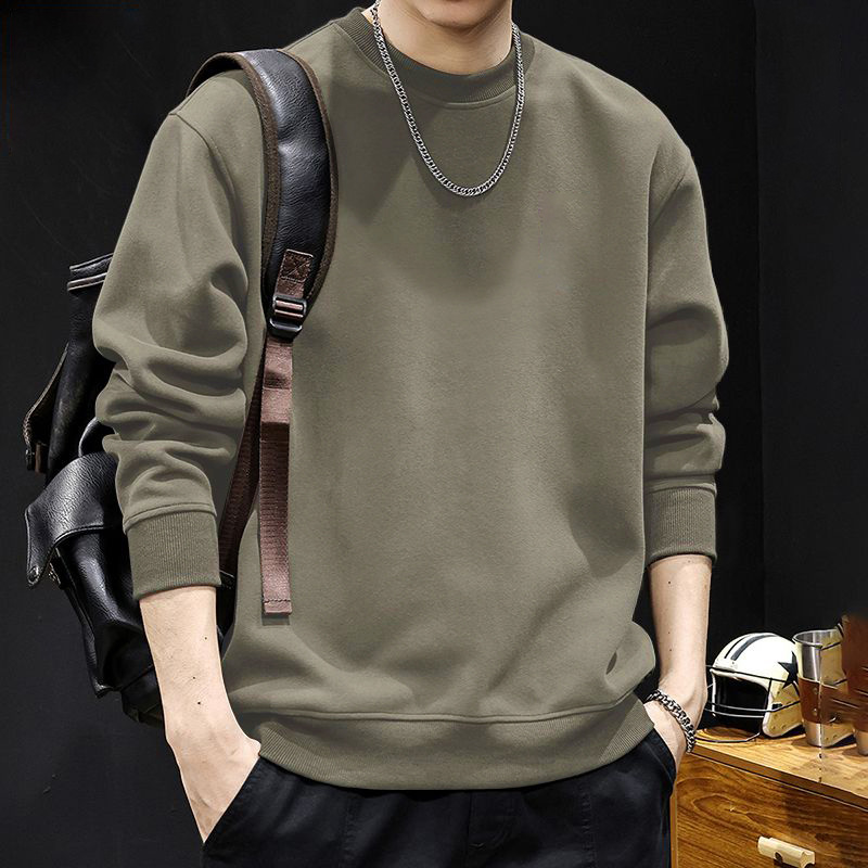 오트밀 그레이 라운드넥 스웨트셔츠 레귤러 스타일 - 솔리드 컬러 [GL]