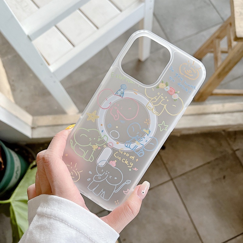 彩线条大象肤感手机壳适用苹果16/15PRO磁吸支架iPhone14/13P卡通|undefined
