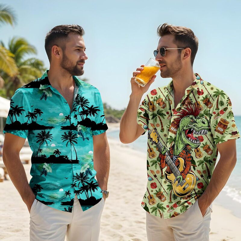 Hawaiian Shirt Men Beach Shirts Short Sleeve Button down Shirts Men Tropical Tall Fun Floral Aloha