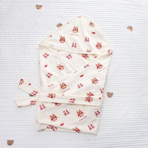 2024 New Spring and Autumn Double Layer Newborn Dragon Baby's Birth Baby Supplies Pack Blanket Simple Cotton Festive Quilt