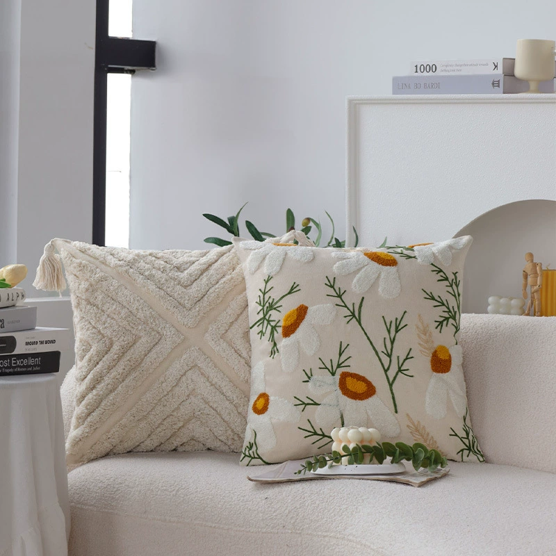 Pillow, pillowcase, sofa, Nordic style, flowered, with embroidery
