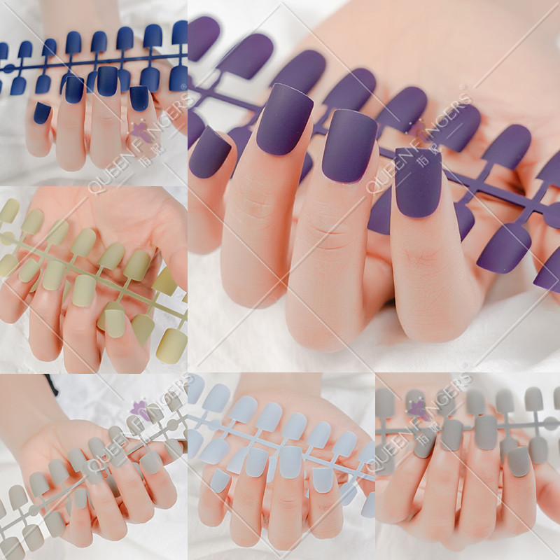 Manicura producto terminado 24 piezas extraíble DIY color sólido uñas parche esmerilado tira cuadrada gota en forma de pieza de uña