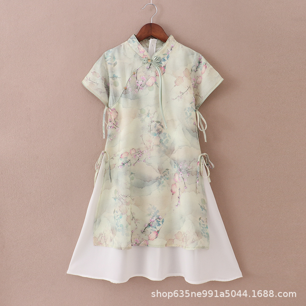 Children's Clothing Girls Summer New Chinese Style Cheongsam Skirt Medium and Large Kidsren's Dress Little Girl Chinese Style Han Dynasty Skirt