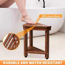 木制置物架浴室洗澡凳家用两层置物架卫生间三角凳洗漱用品收纳架