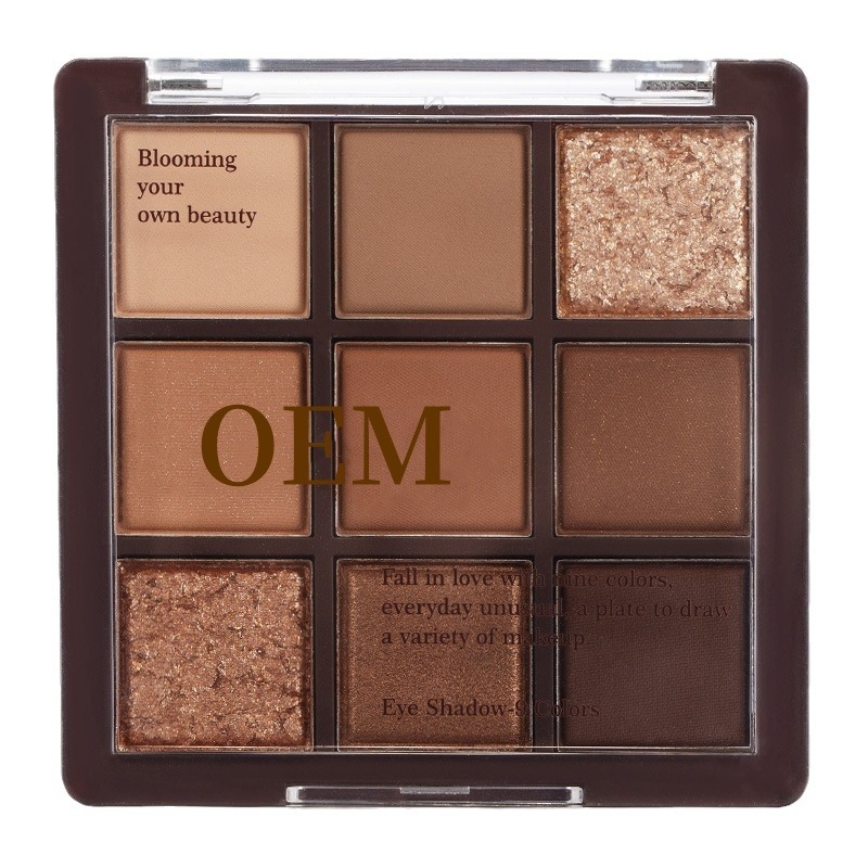 Customizado nueve colores de la placa de sombra de ojos etiquetado mate perla brillante nueve colores de chocolate cálido marrón sombra de ojos OEM procesamiento