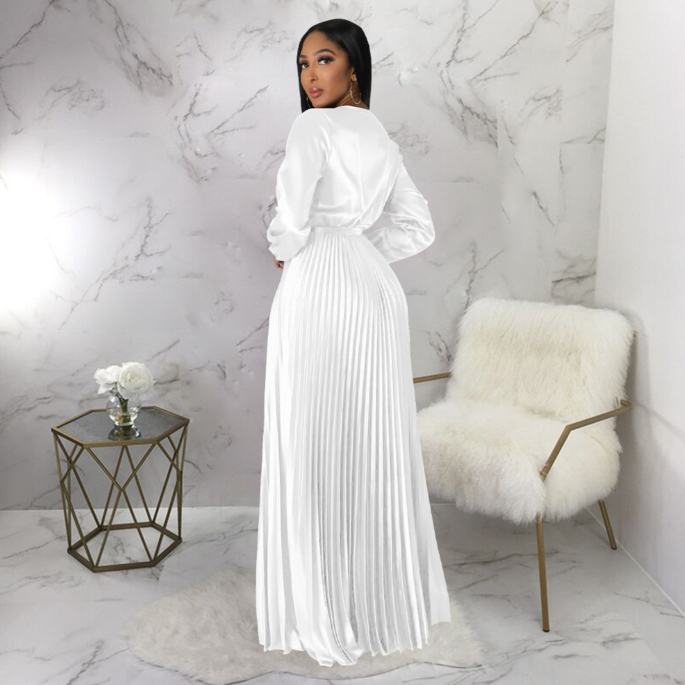 Elegant Style Wholesale Women's Elegant Solid Color Party V Neck Long Sleeve Swing Dress