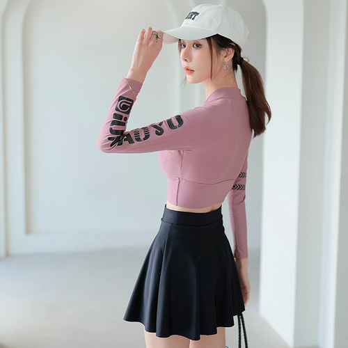 2024 new swimsuit for women, split belly cover, slimming, hot spring long sleeve, sun protection, high-end swimsuit wholesale