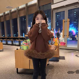 女童裙子秋冬新款公主裙儿童冬季加绒连衣裙大童冬装卫衣裙