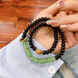 新款设计紫金钵盂菩提搭配东陵玉竹节双圈手链搭配檀木跑环新中式