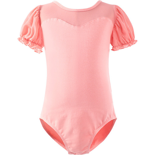 Children's dance clothes, practice clothes, children's dance clothes, girls' ballet clothes, puff sleeves, short sleeves, open crotch, Chinese dance